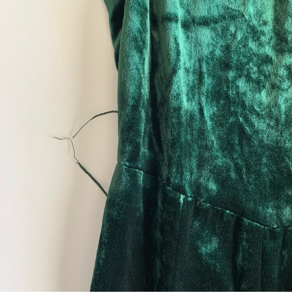 Sandro Stuarty Dark Green Velvet Belted Puff Sleeve Mini Dress Size 3 Large - Picture 4 of 14